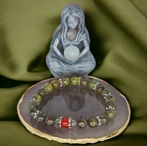 Dragon Blood Jasper & Red Agate Crystal Beaded Bracelet Artisan Made Y2K Rust